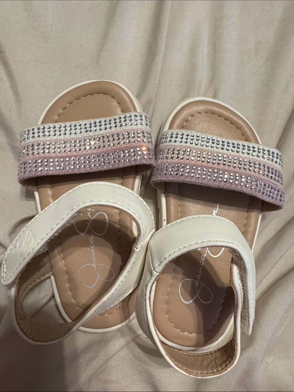 Jessica Simpson White Sandals with Pink Sparkle Straps